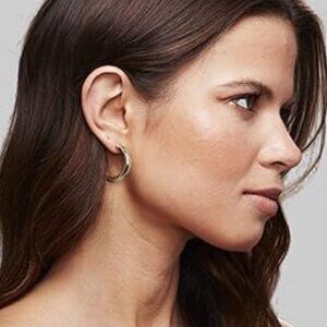 14K White Gold Lightweight Chunky Open Hoop 30mm Earrings Statement Jewelry